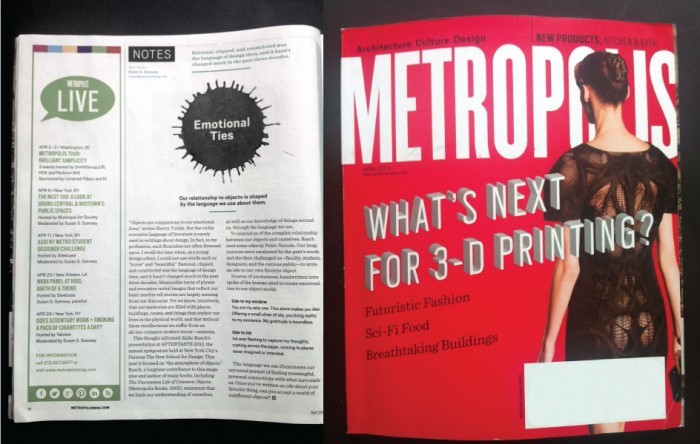 Metropolis Magazine Article Features AFTERTASTE 2013: The Atmosphere of Objects